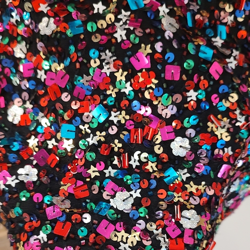 Vintage Multicolor Sequin V Neck Blouse LP Holiday Boxy Sparkly - Picture 5 of 5